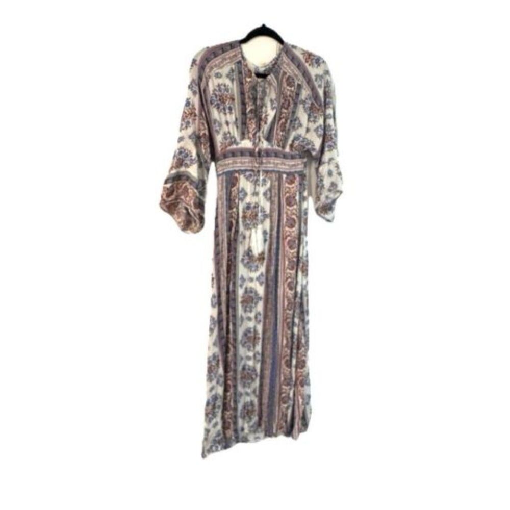 En Creme Maxi Dress Size Small V-Neck Creme Boho Modest Castlecore
